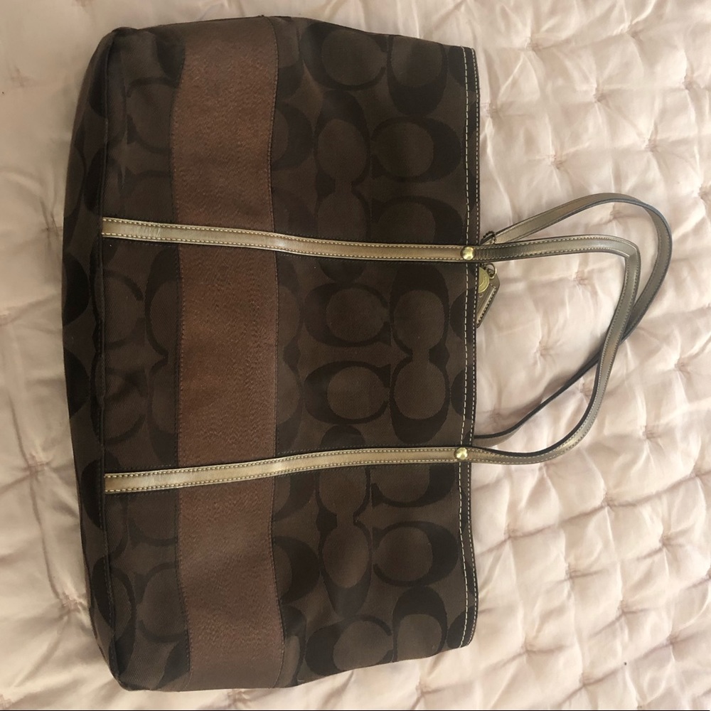 Brown Bronze large coach purse shoulder bag